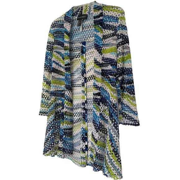Frank Lyman Lagenlook Crochet Drape Open Cardigan Artsy Perforated Green Blue 12 - Picture 2 of 11